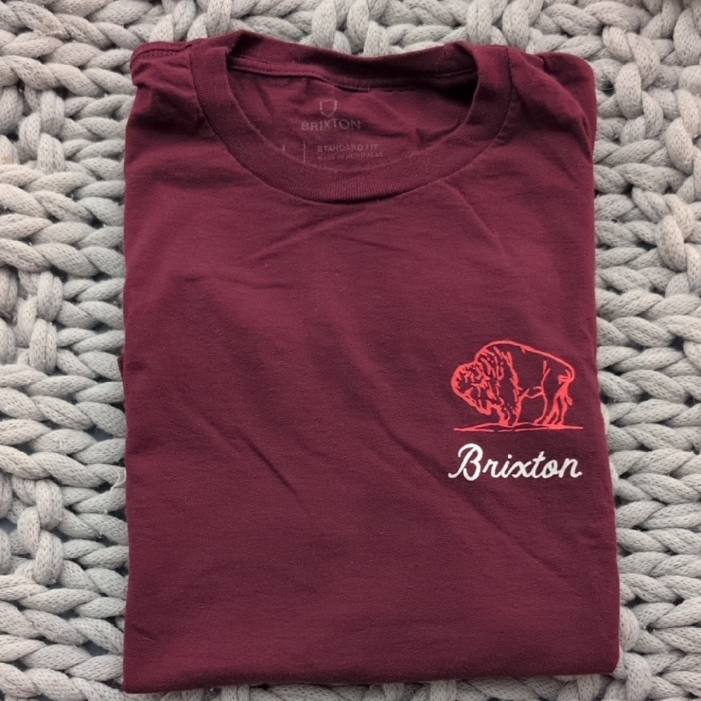 Brixton Men's Burgundy Tee with Buffalo Design